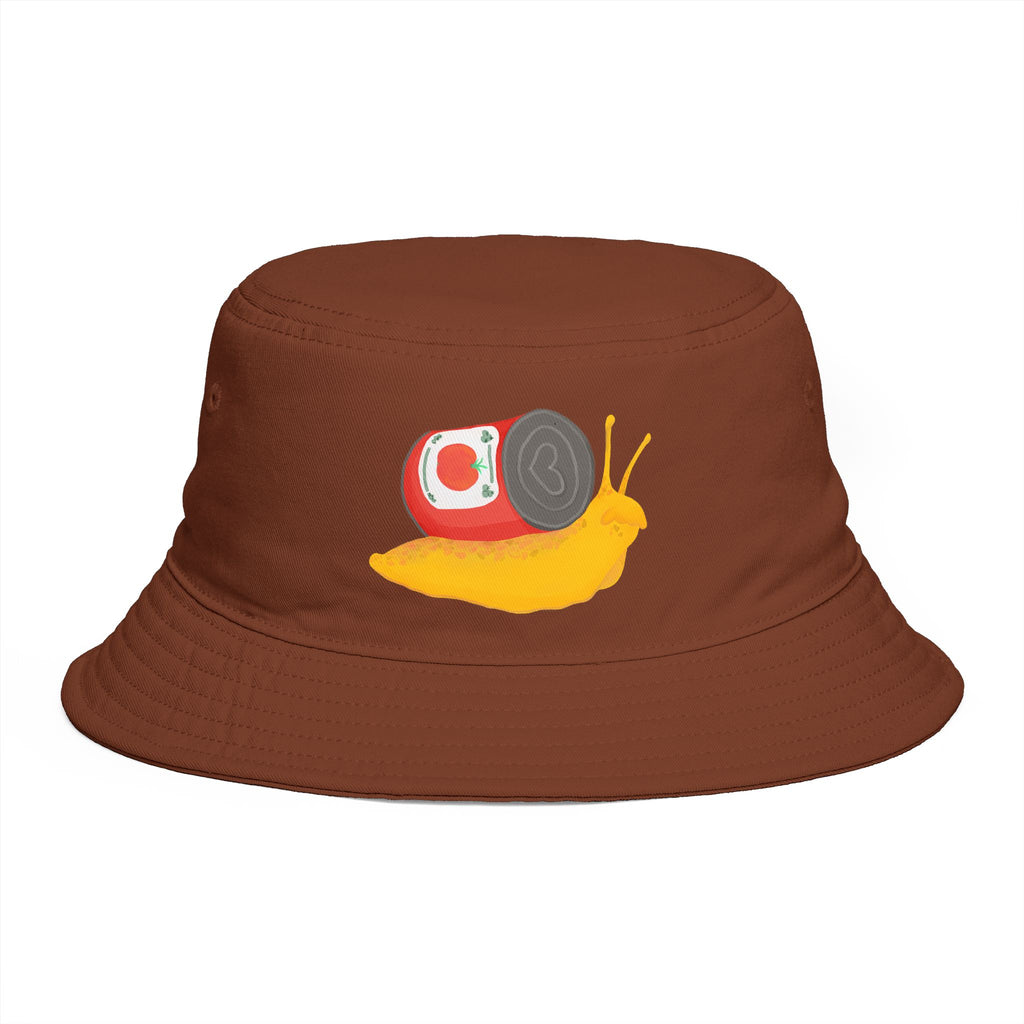 Snail Carrying Soup Can Bucket Hat | Cute Illustration, Whimsical Animal Art