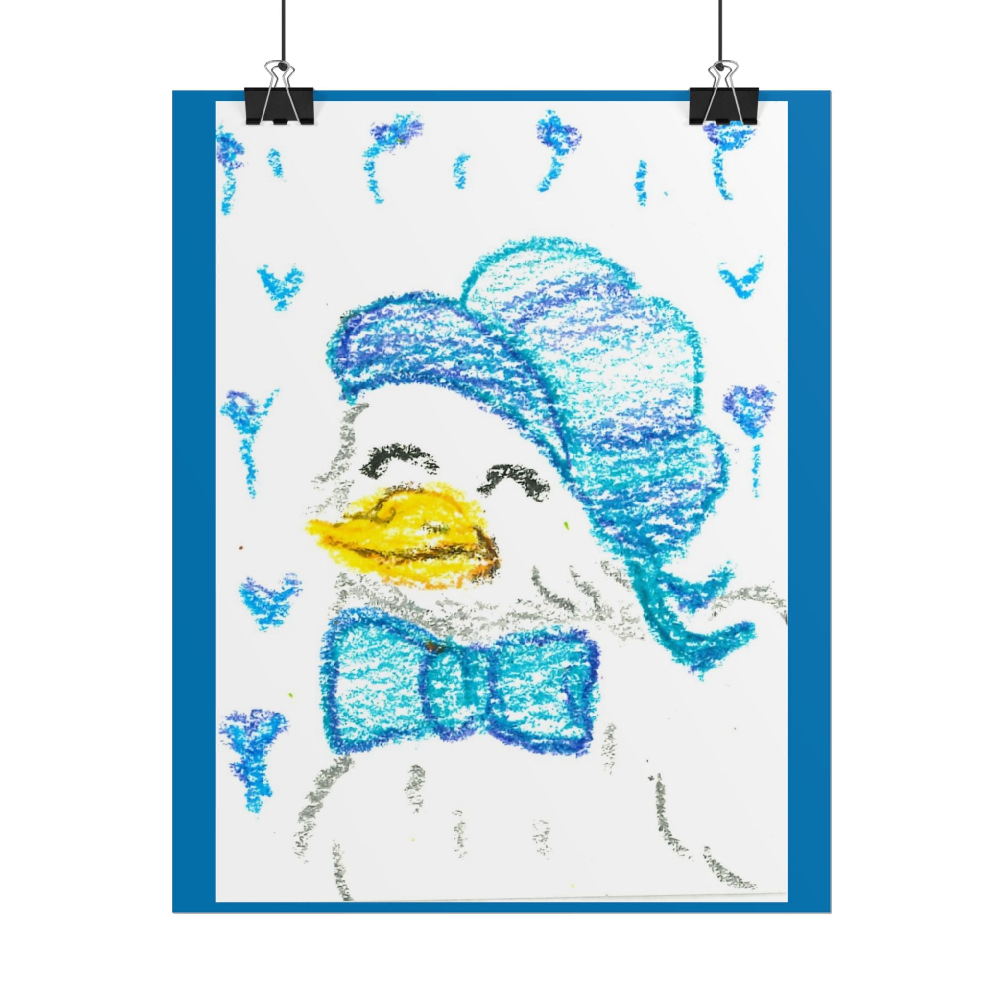 Blue Bow Duck Rolled Poster | Nursery Animal Art, Baby Room Decor