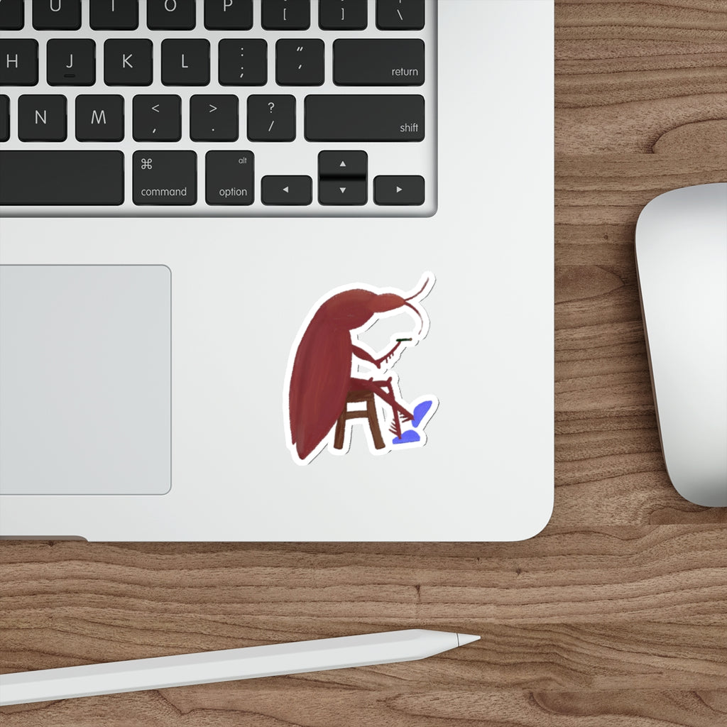 Smoking Cockroach in Blue Slippers Die-Cut Sticker | Funny Insect Art