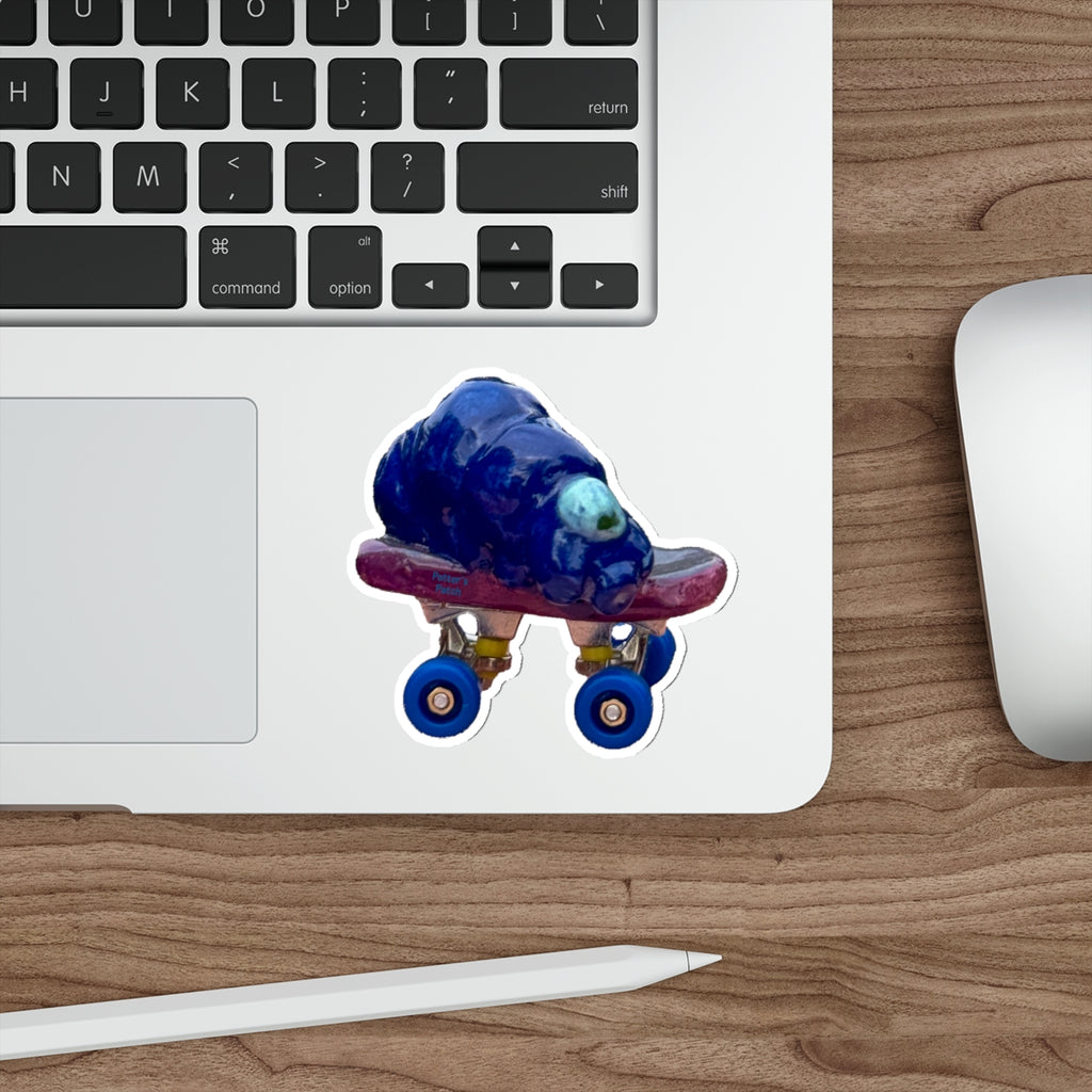 Die-Cut Sticker — Cute Blue Tardigrade on Skateboard (Whimsical Laptop Sticker)