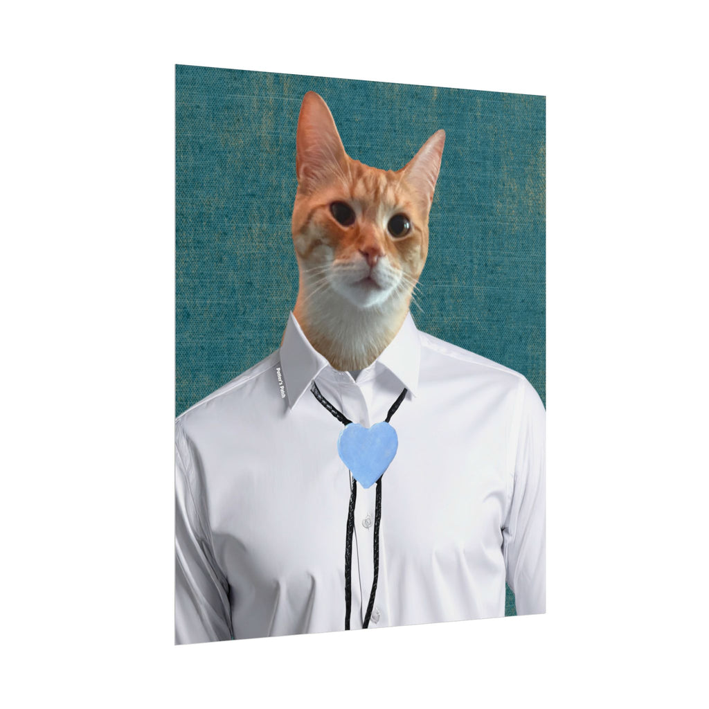 Cat Portrait Poster — Orange Curious Cat in Fancy Shirt Wall Art (Rolled Poster)