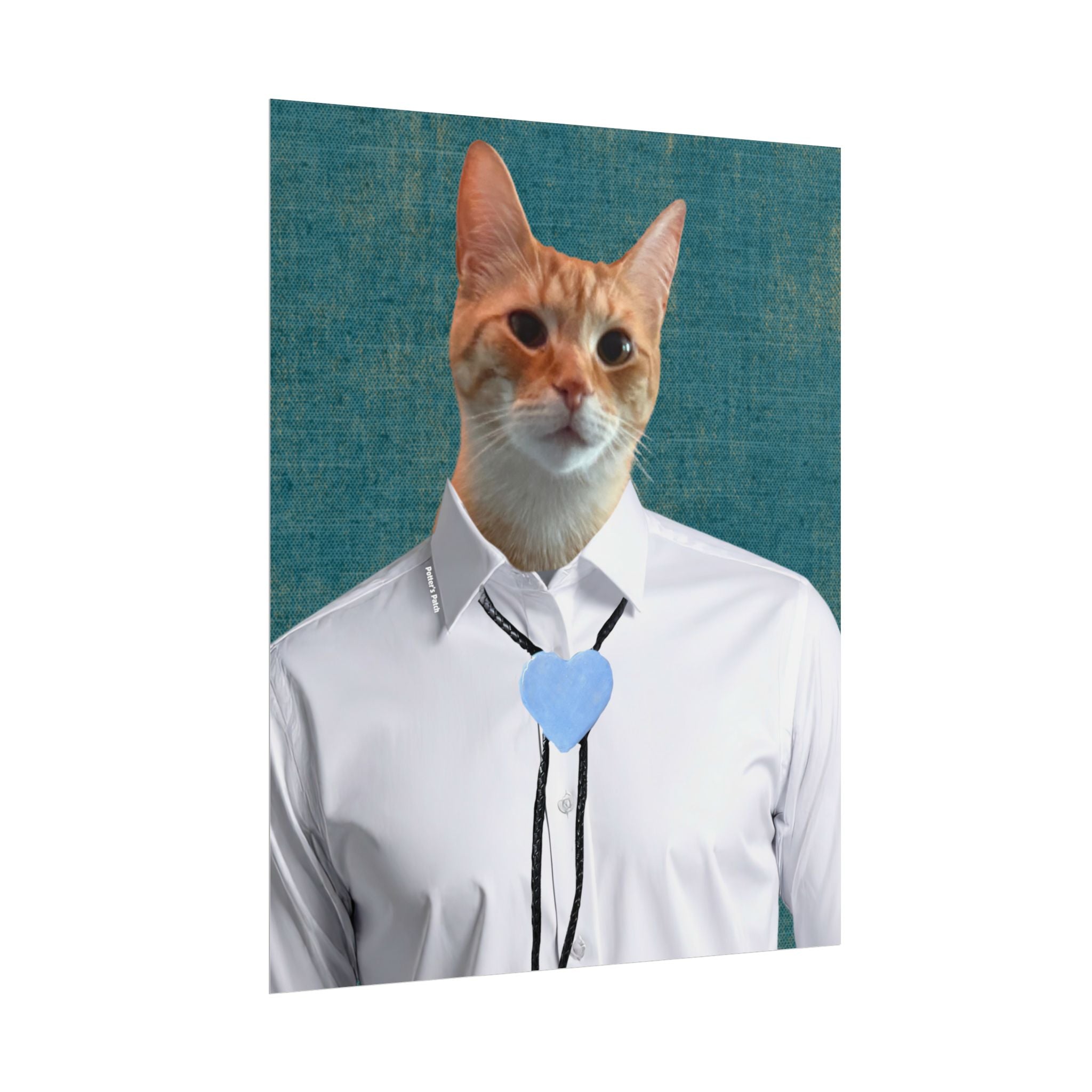 Cat Portrait Poster — Orange Curious Cat in Fancy Shirt Wall Art (Rolled Poster)