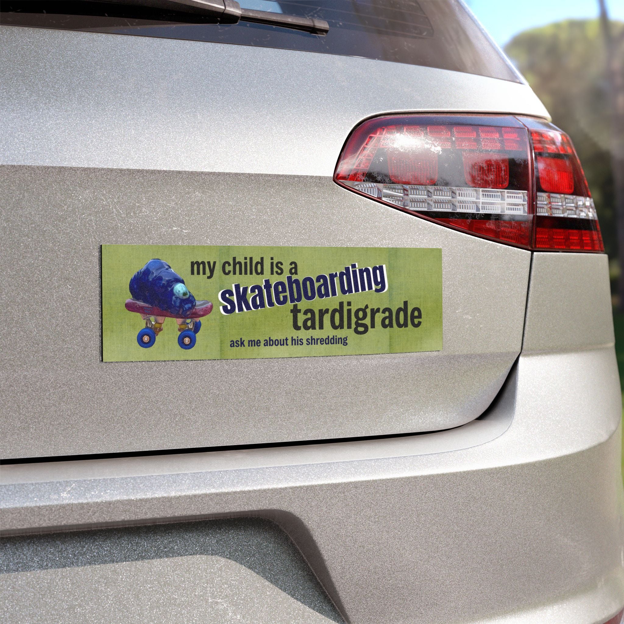 Skateboarding Tardigrade Car Magnet | Funny skateboarding bumper magnet 10"x3"