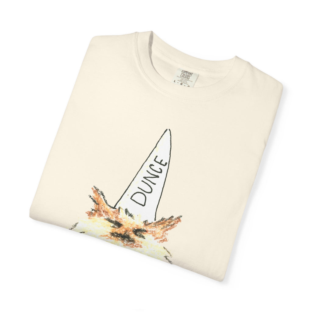 T-Shirt — Fluffy Cat Wearing 'Dunce' Cone Hat Illustrated Tee