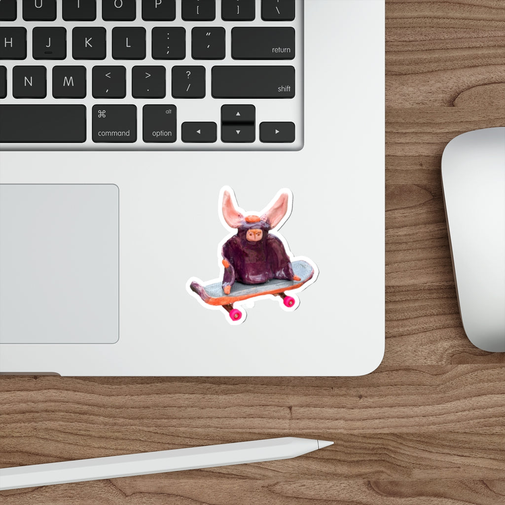 Skateboarding Bat Die-Cut Sticker — Cute Ceramic-Style Skateboard Character