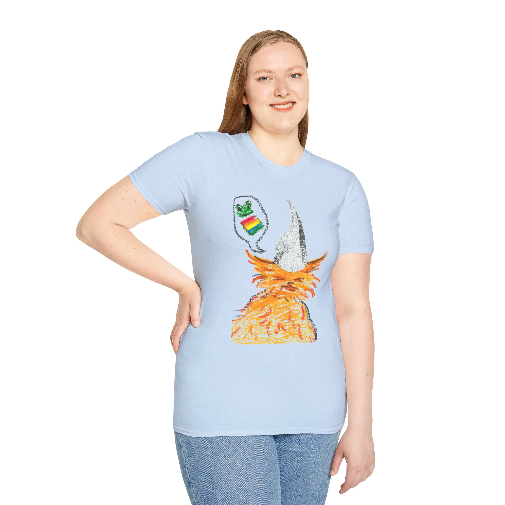 Orange Cat Conspiracy Theorist Hand Drawn Unisex Softstyle T-Shirt Frogs are Gay It's in the Water Funny Shirt