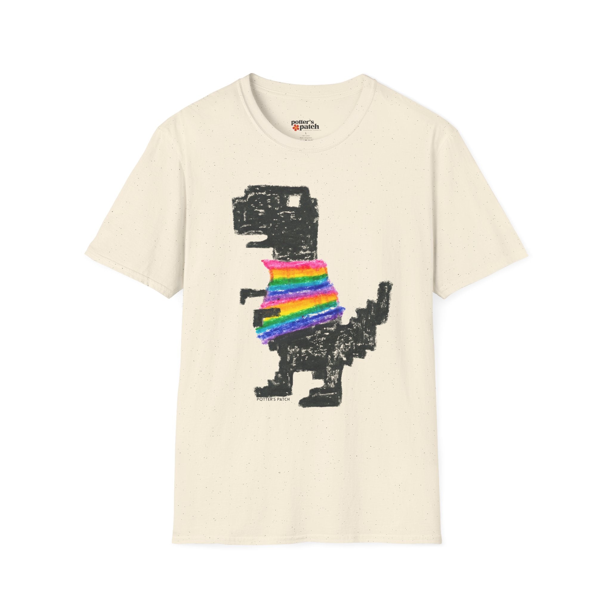 Rainbow Sweater Dinosaur T-Shirt Binary Back | Cute Dino Retro Graphic Tee