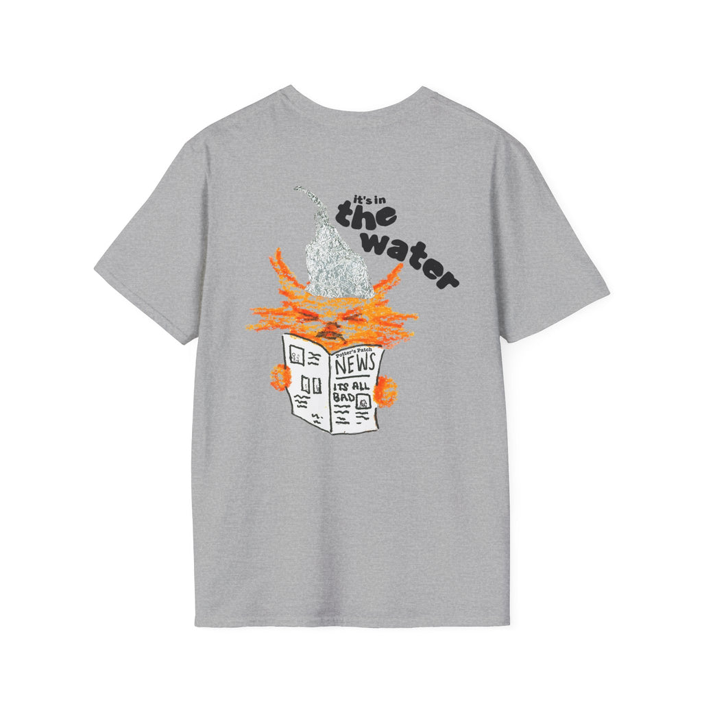 Orange Cat Conspiracy Theorist Hand Drawn Unisex Softstyle T-Shirt Frogs are Gay It's in the Water Funny Shirt