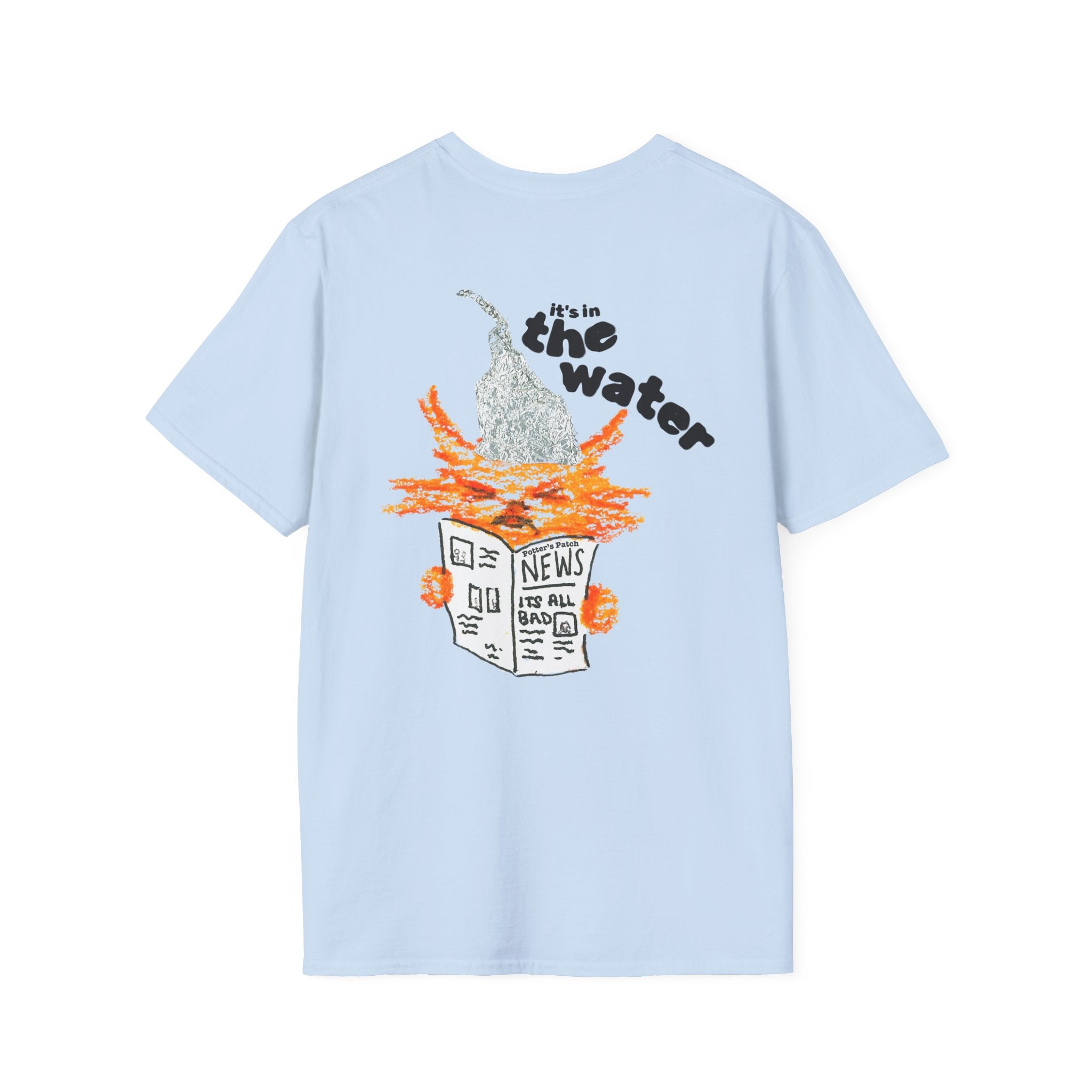 Orange Cat Conspiracy Theorist Hand Drawn Unisex Softstyle T-Shirt Frogs are Gay It's in the Water Funny Shirt