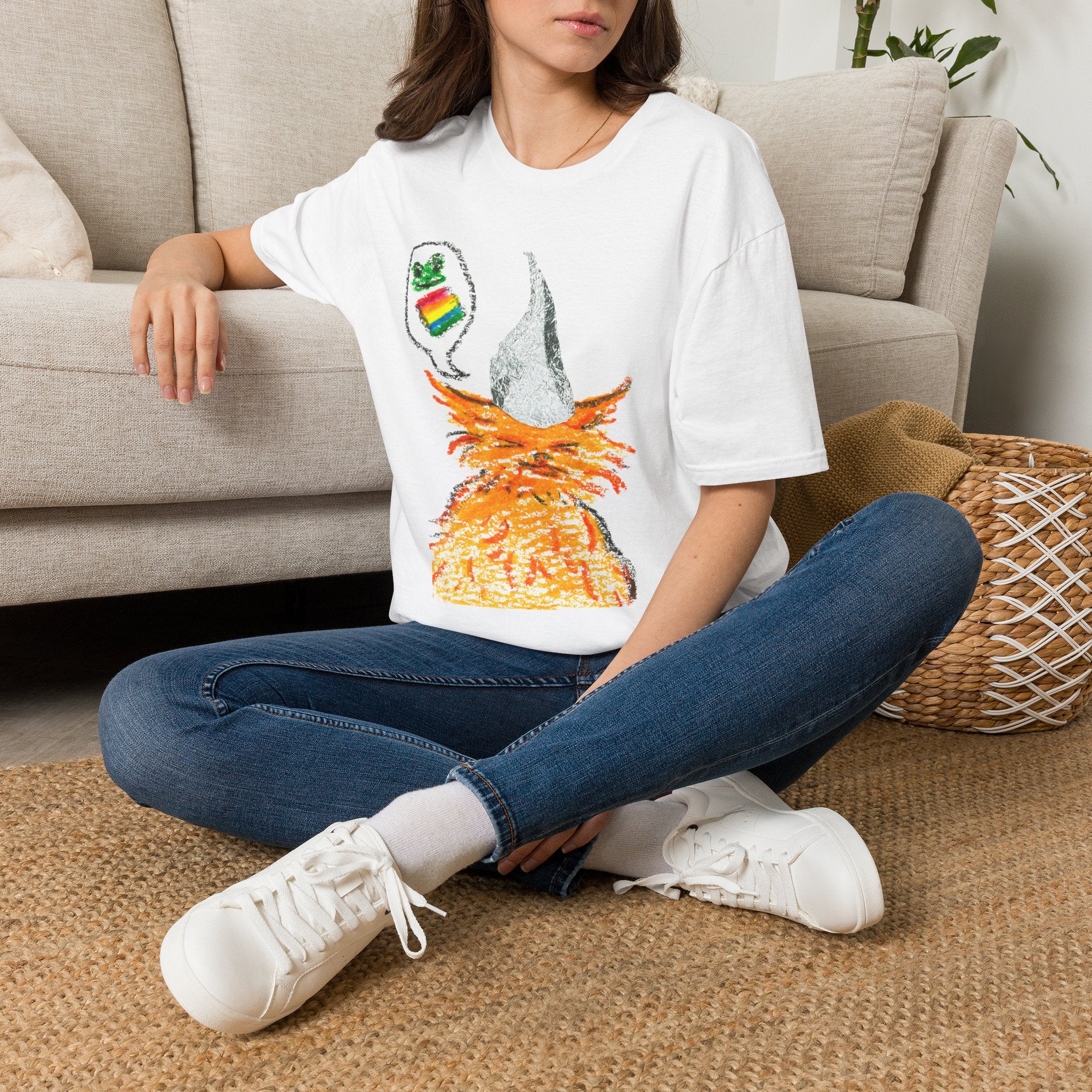 Orange Cat Conspiracy Theorist Hand Drawn Unisex Softstyle T-Shirt Frogs are Gay It's in the Water Funny Shirt