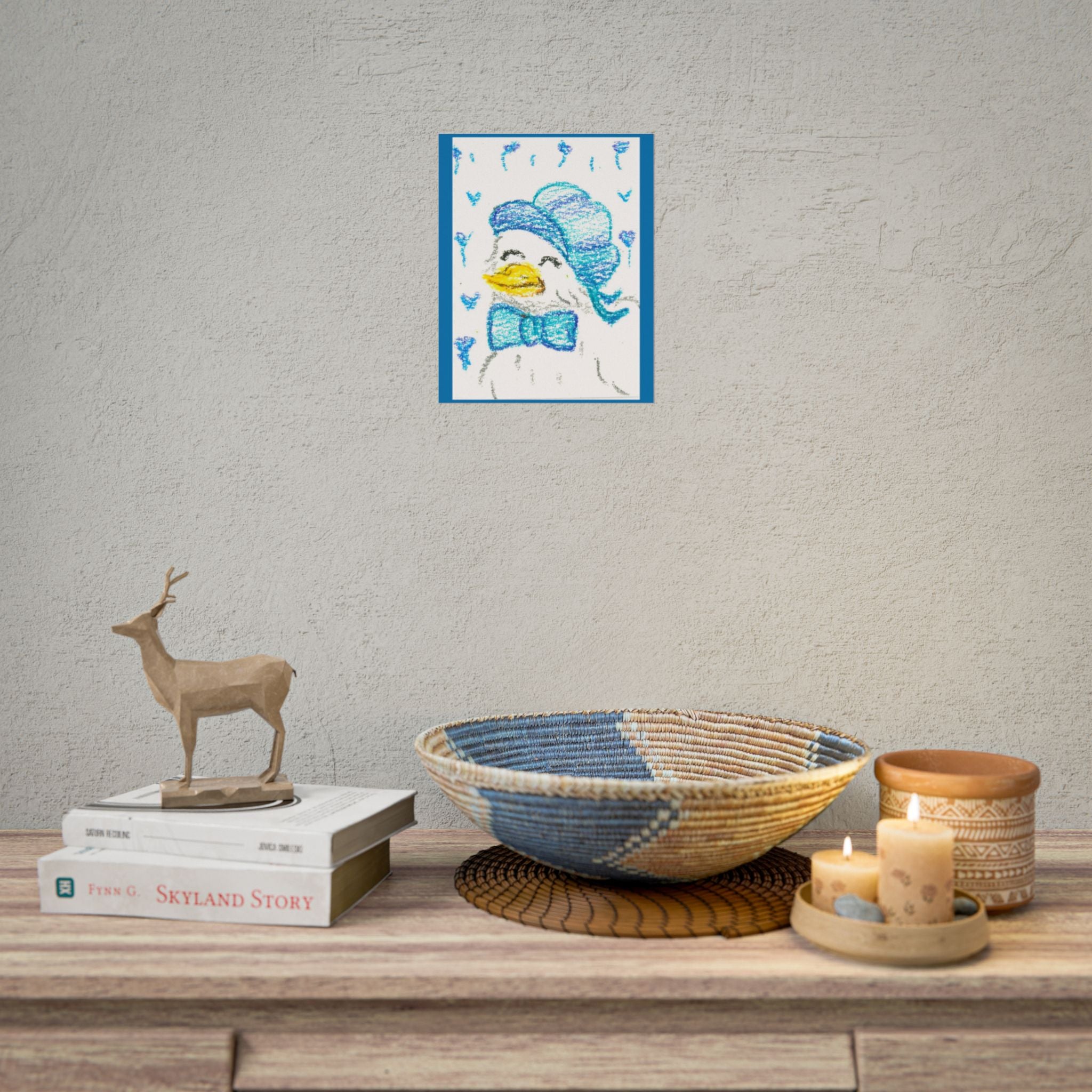 Blue Bow Duck Rolled Poster | Nursery Animal Art, Baby Room Decor