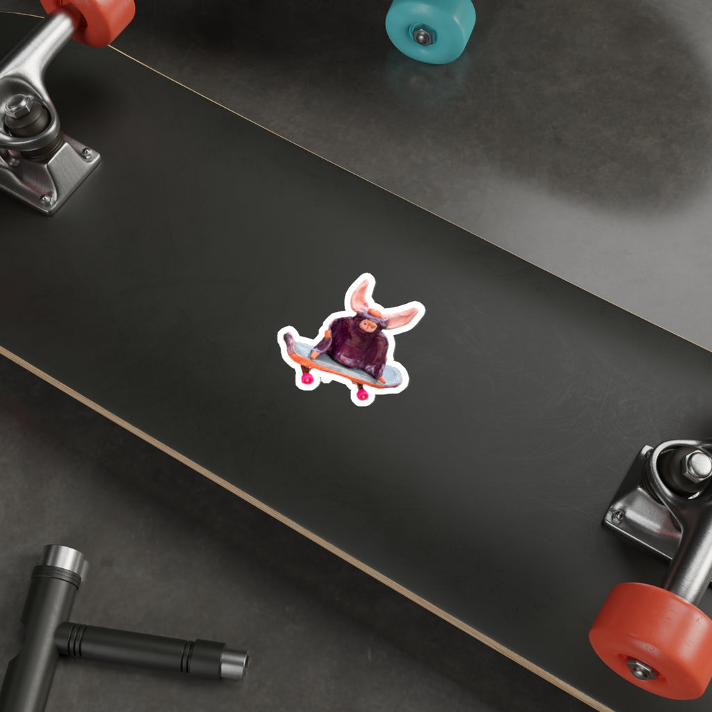 Skateboarding Bat Die-Cut Sticker — Cute Ceramic-Style Skateboard Character