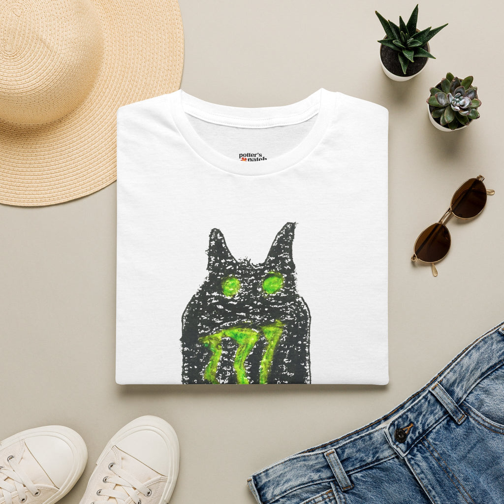 Green-Eyed Monster Cat T-Shirt | Grunge Cat Illustration
