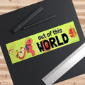Out of This World Astronaut Worm and Apple planets Bumper Sticker | whimsical space design