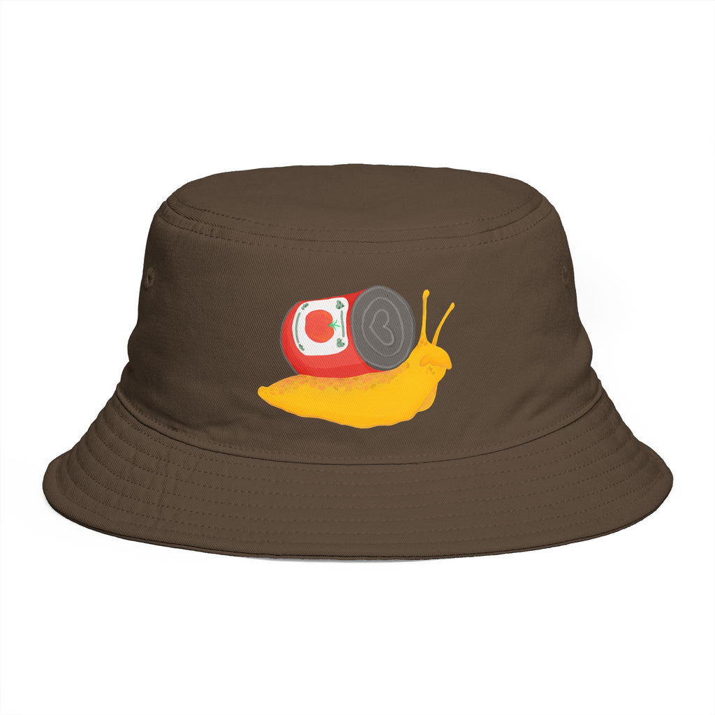 Snail Carrying Soup Can Bucket Hat | Cute Illustration, Whimsical Animal Art