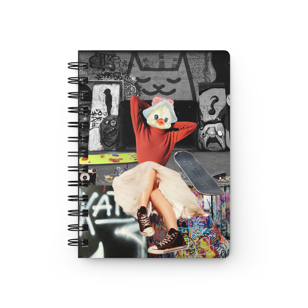 Skater Duck Grunge Collage Spiral Bound Journal | Graffiti Street Skateboard Art Notebook