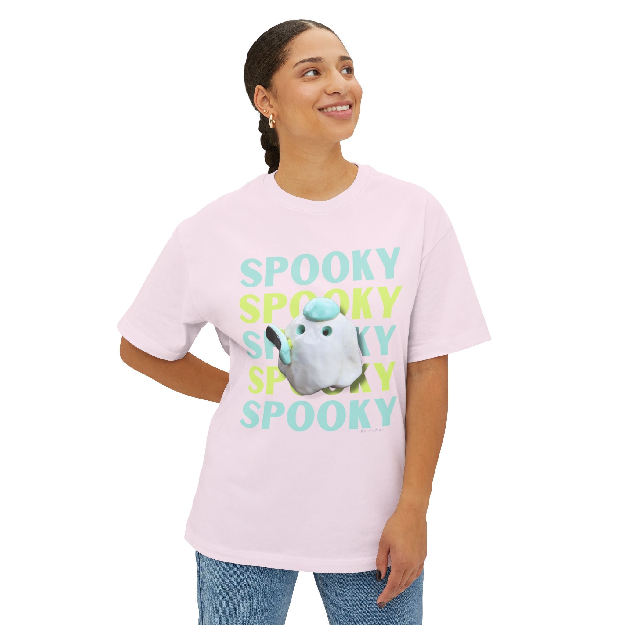 Spooky Ghost Skater Tee — Cute Pastel Halloween Skateboard Oversized T-Shirt