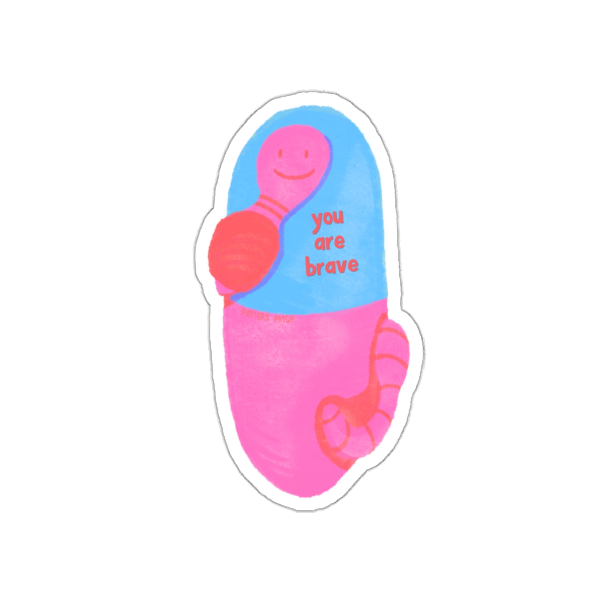 Brave Pill Worm Die-Cut Sticker — Cute Encouragement Sticker for Laptops & Journals