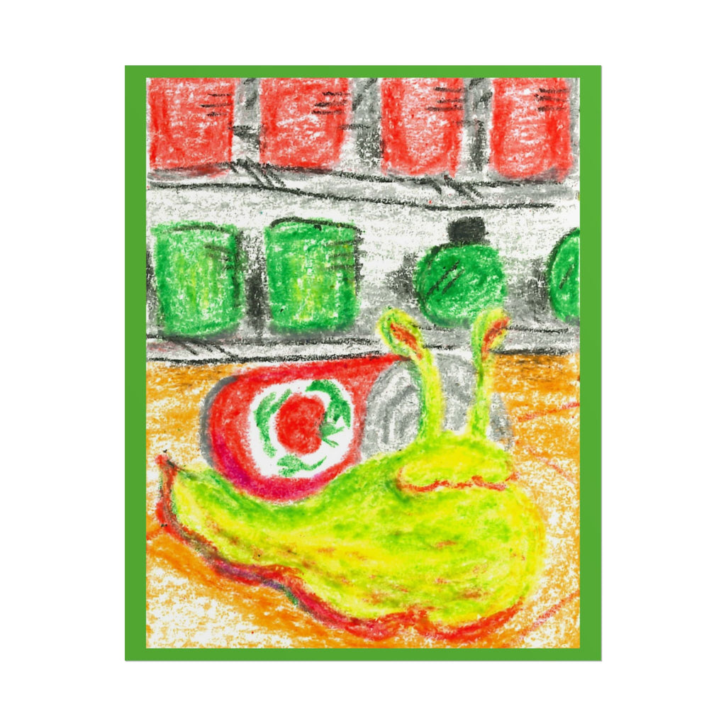 Cute Soup Snail Illustration Rolled Poster | Colorful Crayon Art 8" x 10"