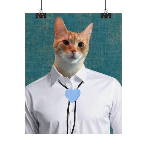 Cat Portrait Poster — Orange Curious Cat in Fancy Shirt Wall Art (Rolled Poster)