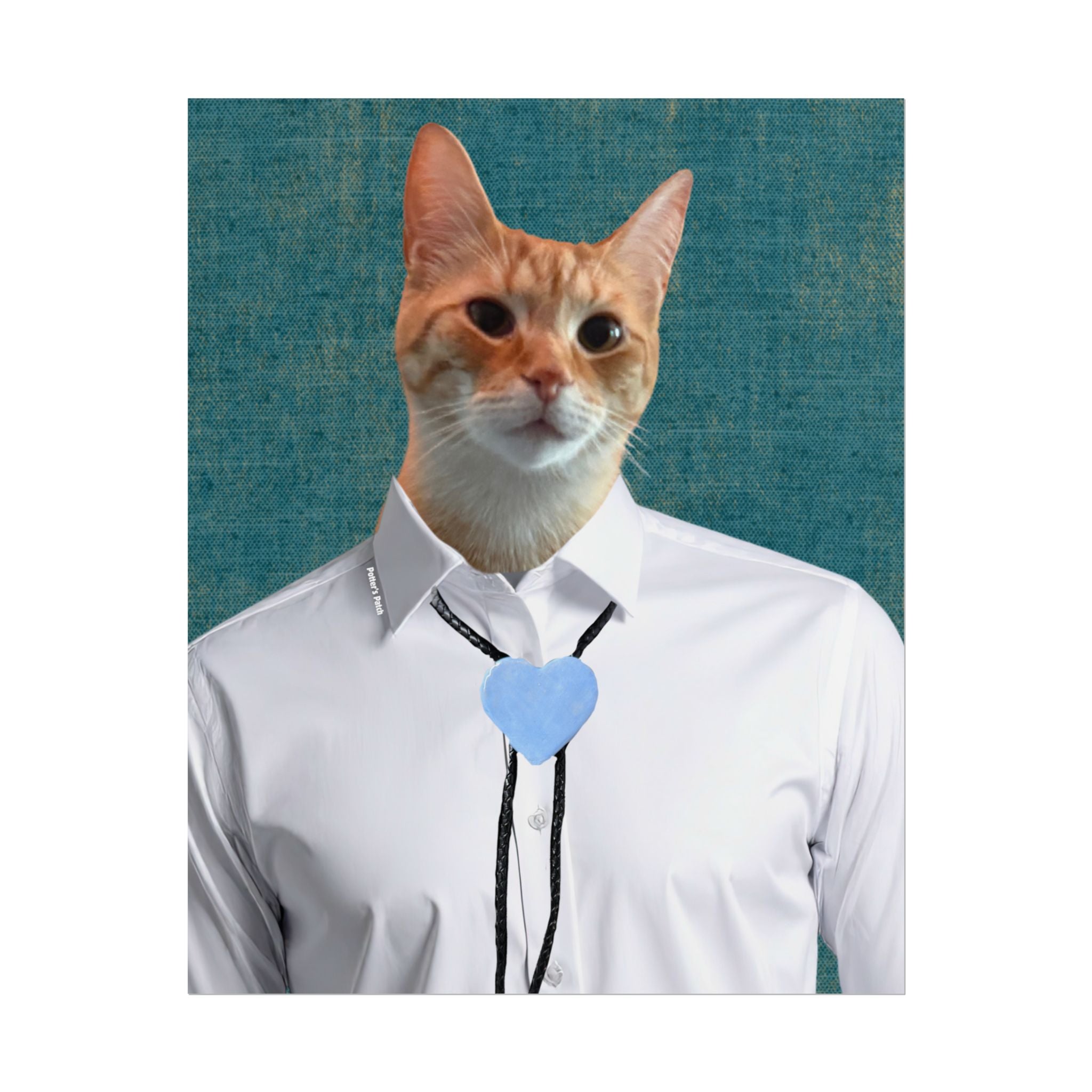 Cat Portrait Poster — Orange Curious Cat in Fancy Shirt Wall Art (Rolled Poster)