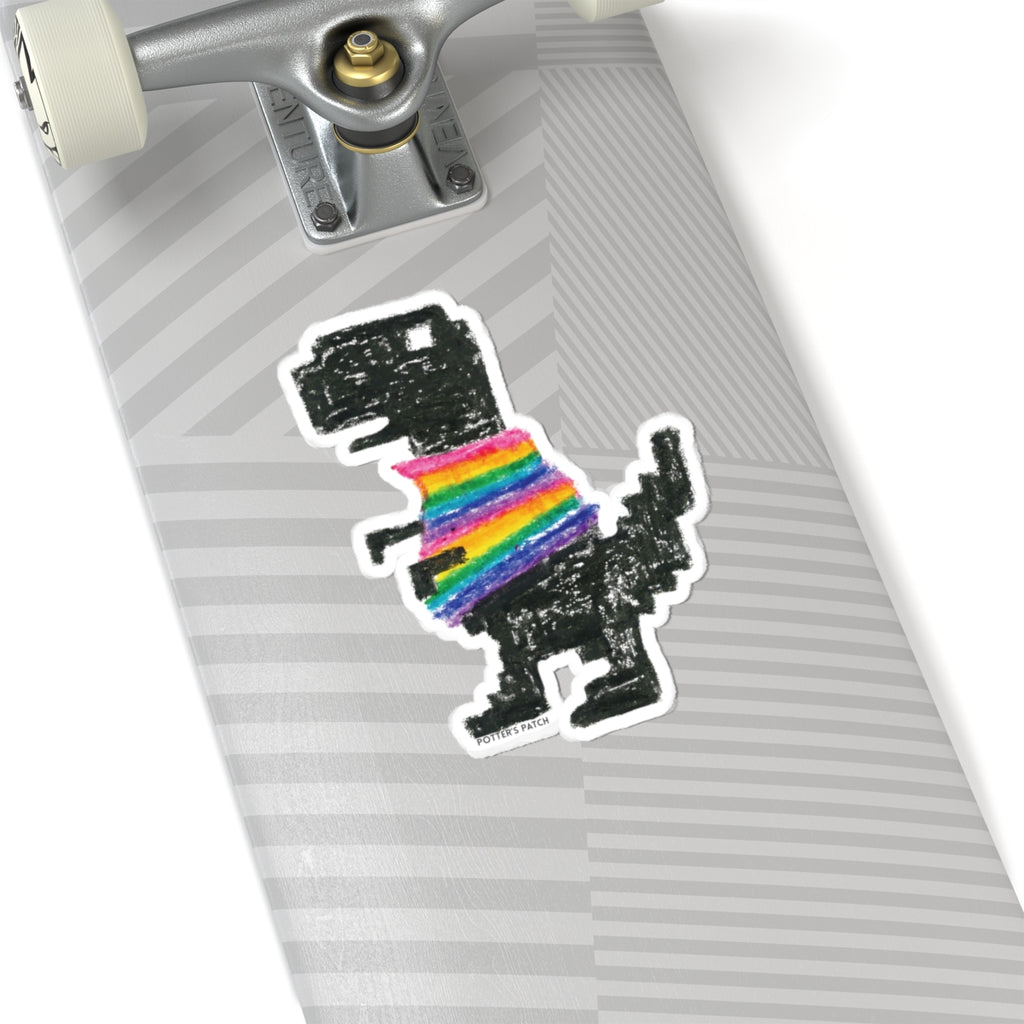 Rainbow Sweater Retro Dinosaur Stickers | Kiss-Cut Vinyl Sticker