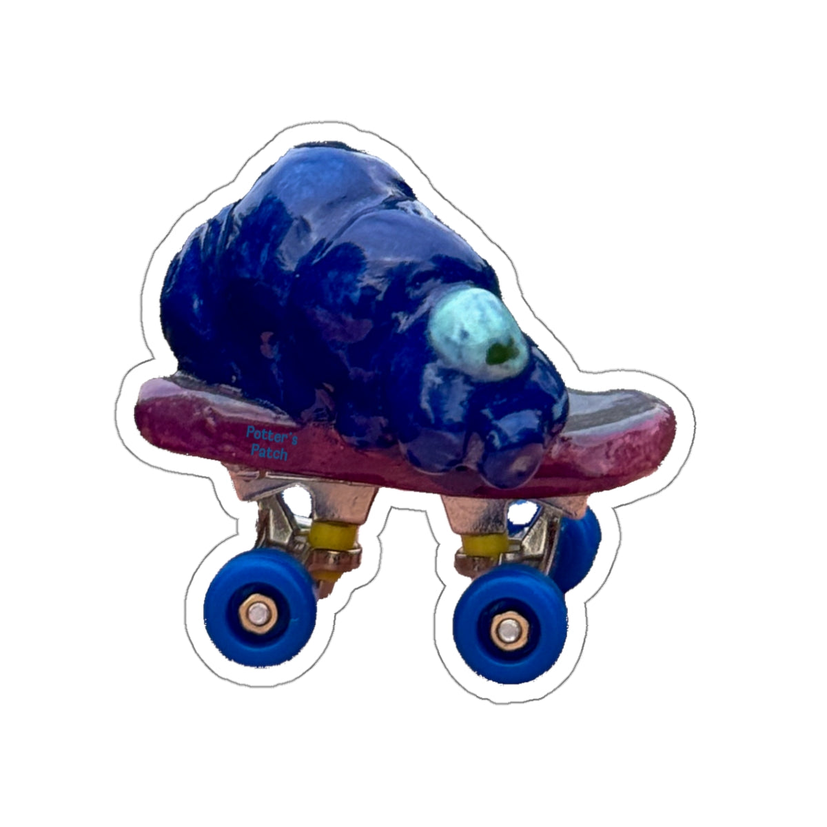 Die-Cut Sticker — Cute Blue Tardigrade on Skateboard (Whimsical Laptop Sticker)