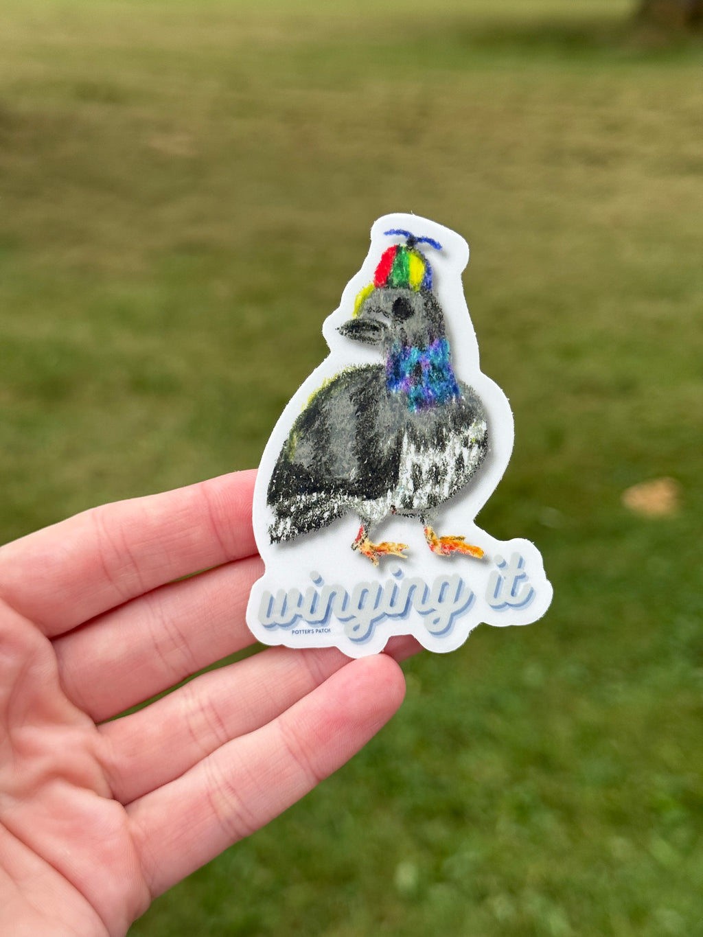 Winging It Pigeon Die-Cut Sticker - Quirky Bird Laptop Decal