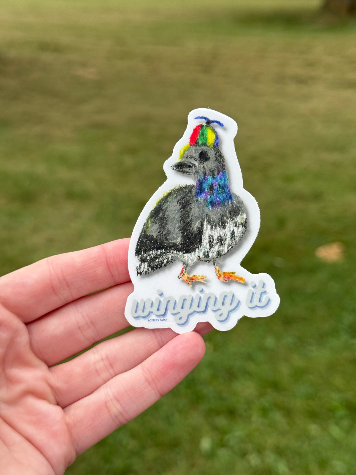 Winging It Pigeon Die-Cut Sticker - Quirky Bird Laptop Decal