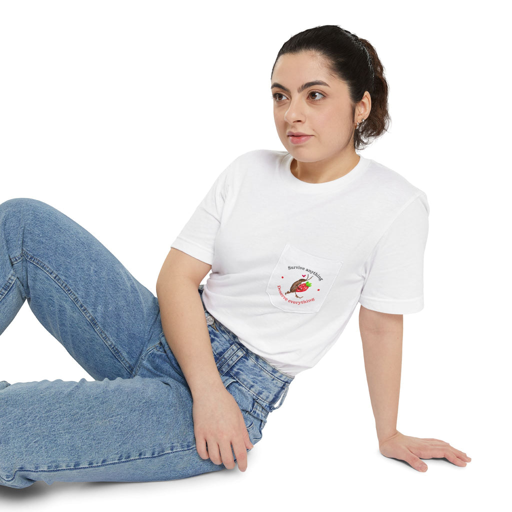 Pocket T-Shirt — Cute Strawberry Cartoon Pocket Tee (Strawberry Lover Gift)