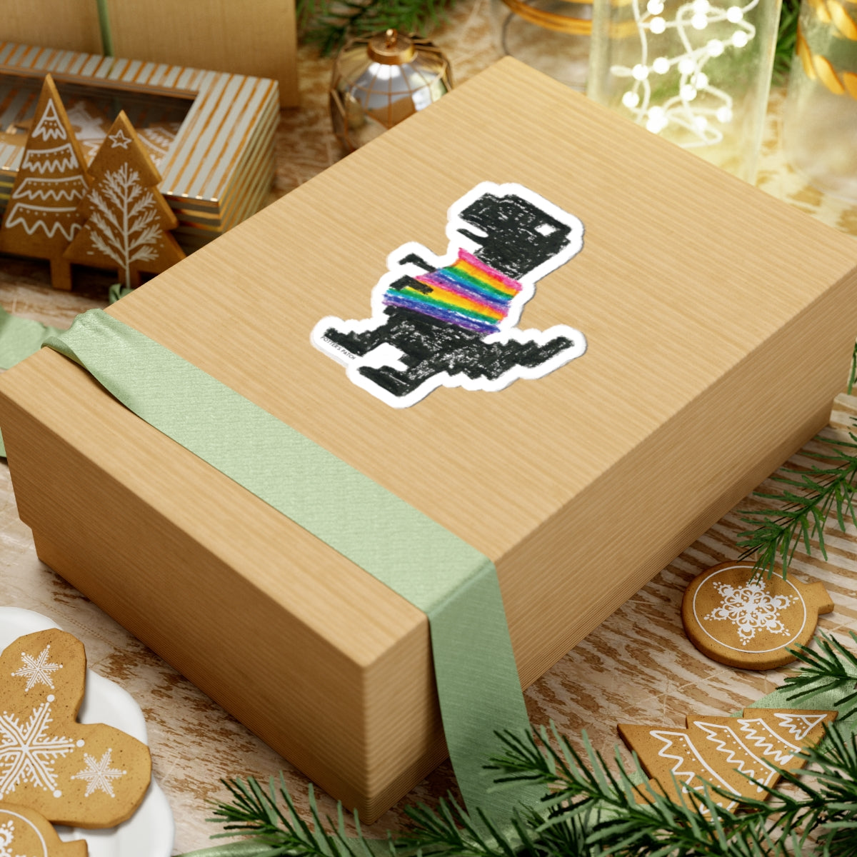 Rainbow Sweater Retro Dinosaur Stickers | Kiss-Cut Vinyl Sticker