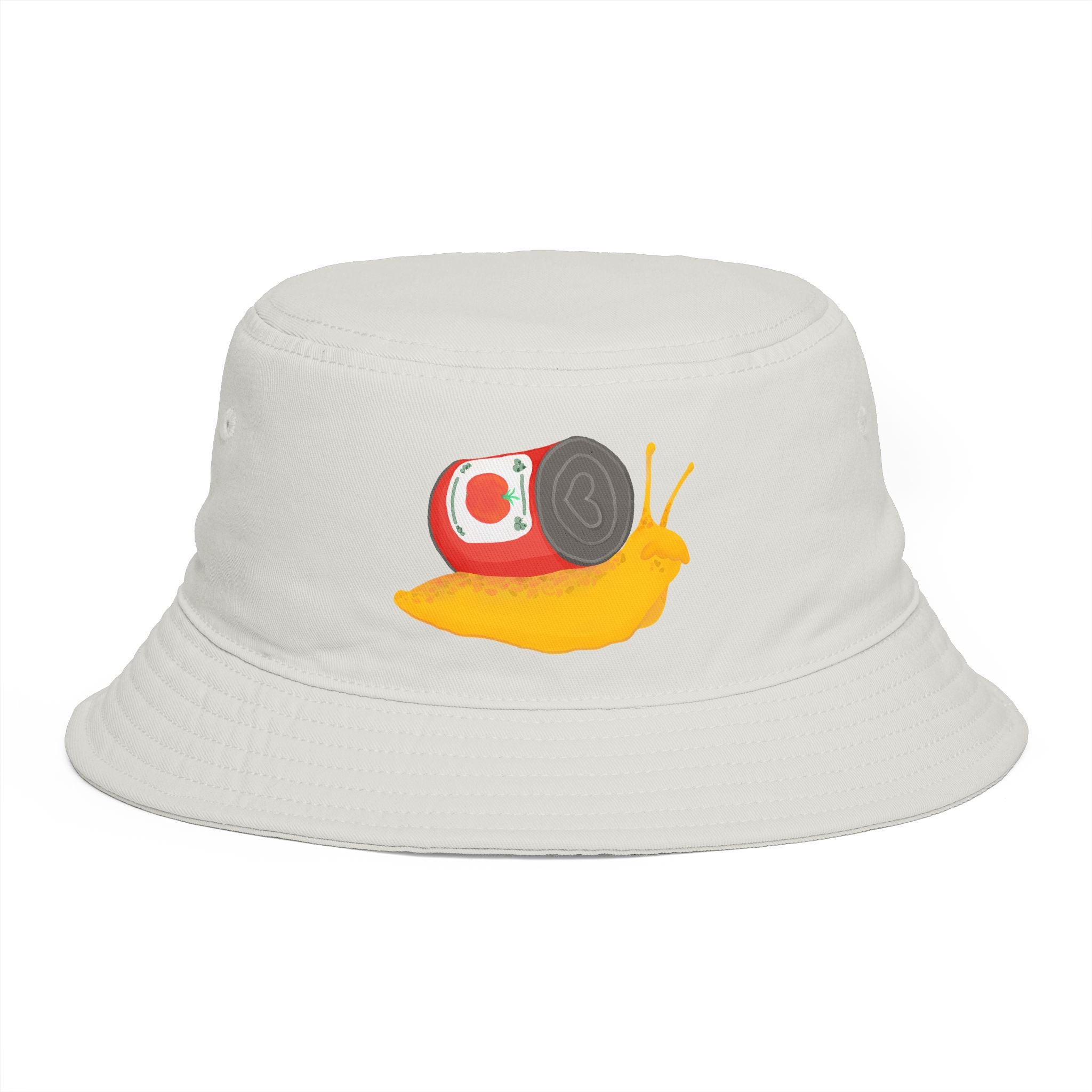 Snail Carrying Soup Can Bucket Hat | Cute Illustration, Whimsical Animal Art