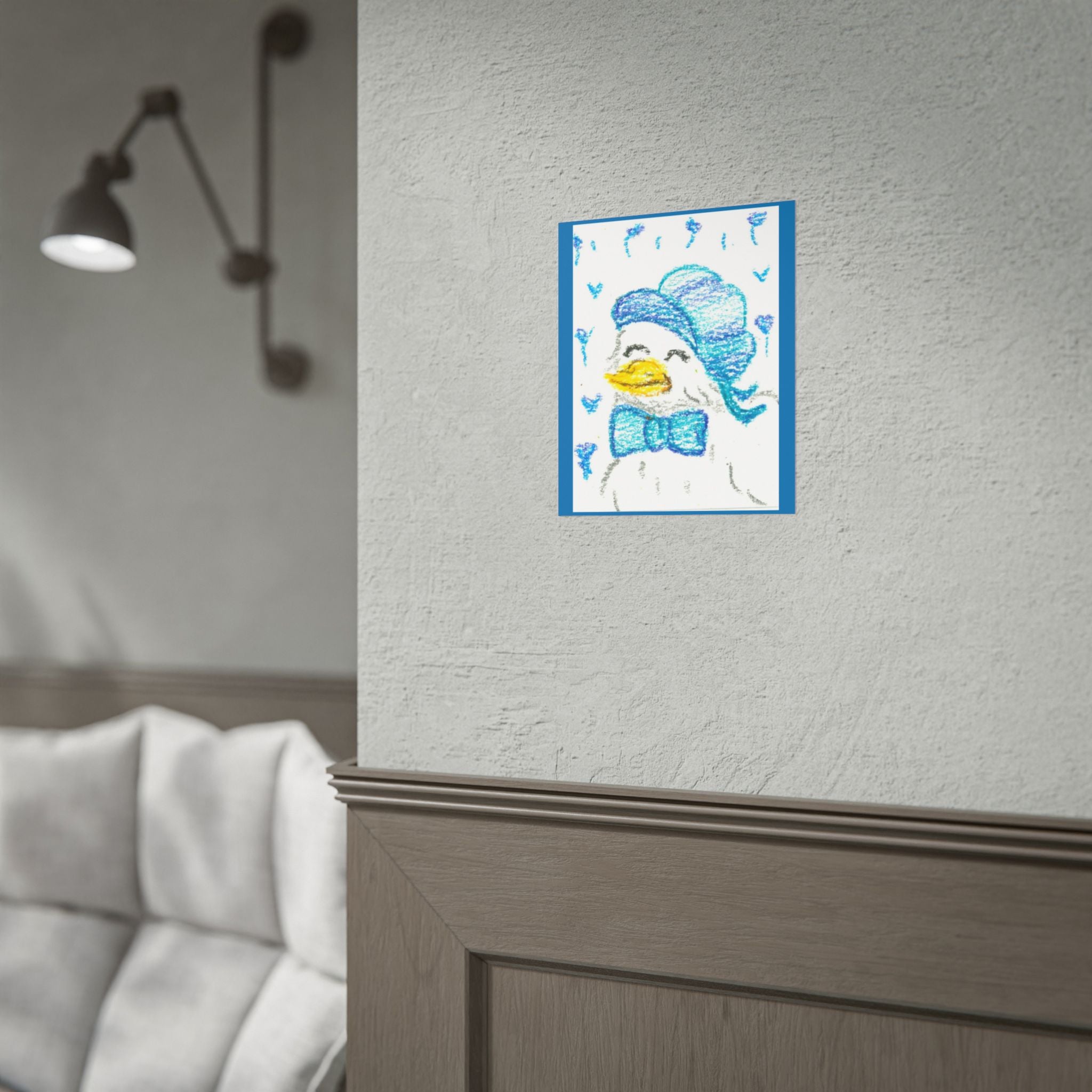 Blue Bow Duck Rolled Poster | Nursery Animal Art, Baby Room Decor