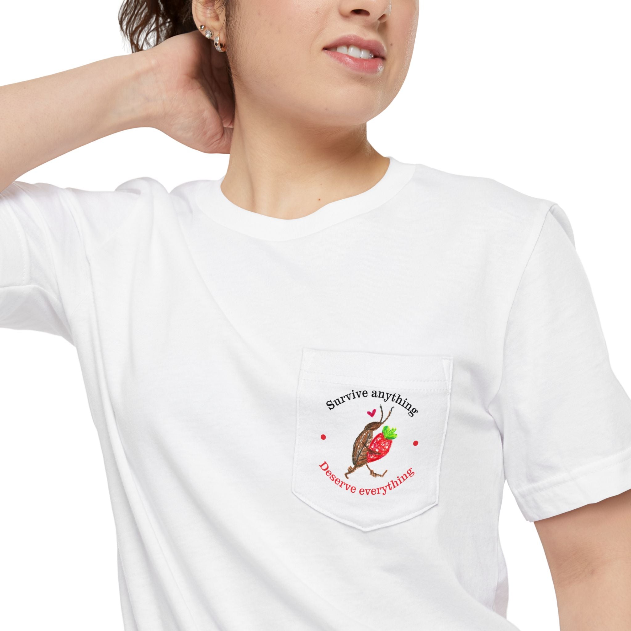 Pocket T-Shirt — Cute Strawberry Cartoon Pocket Tee (Strawberry Lover Gift)