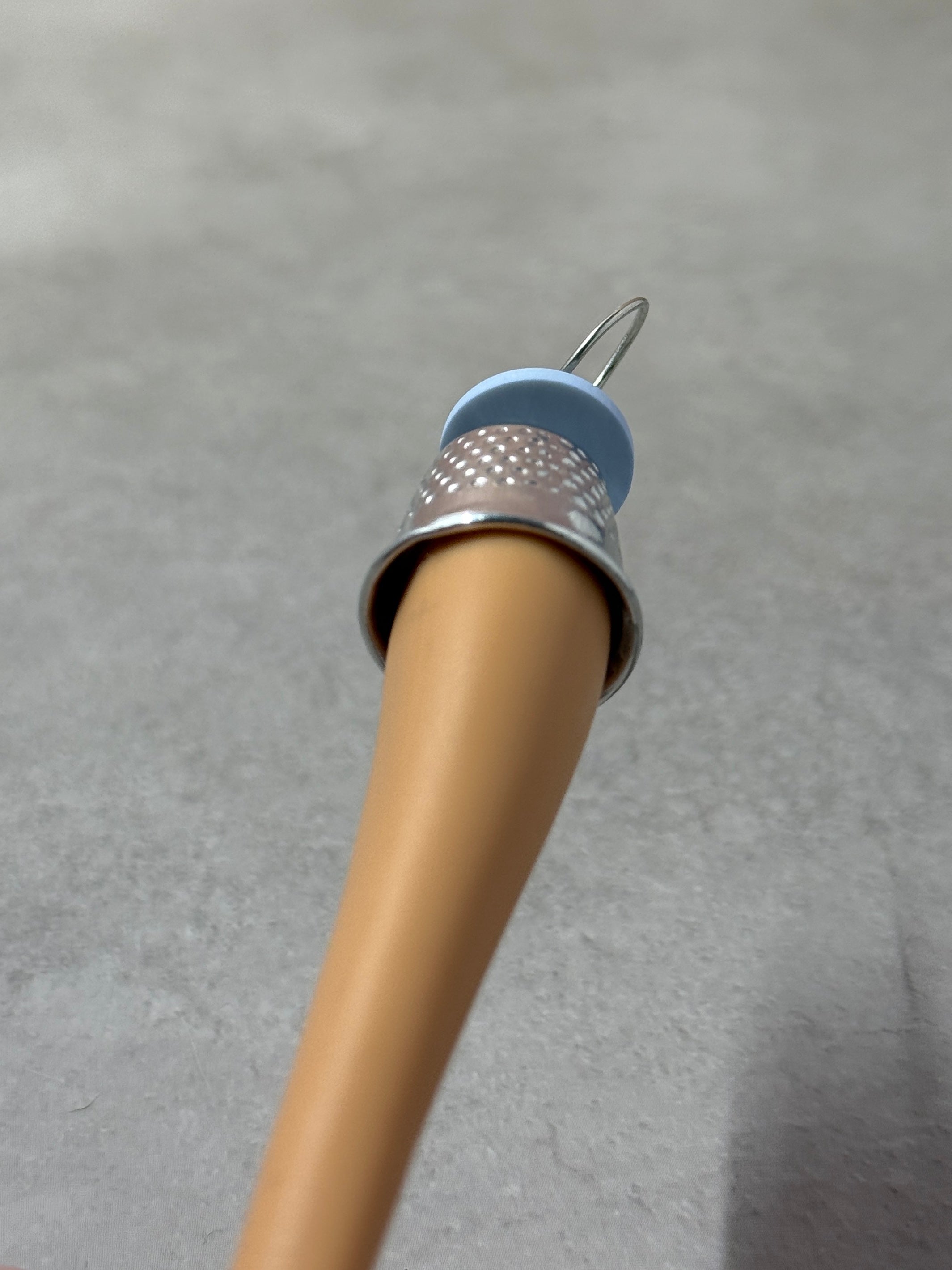 Doll Leg Upcycled Keychain with Thimble and Blue Button