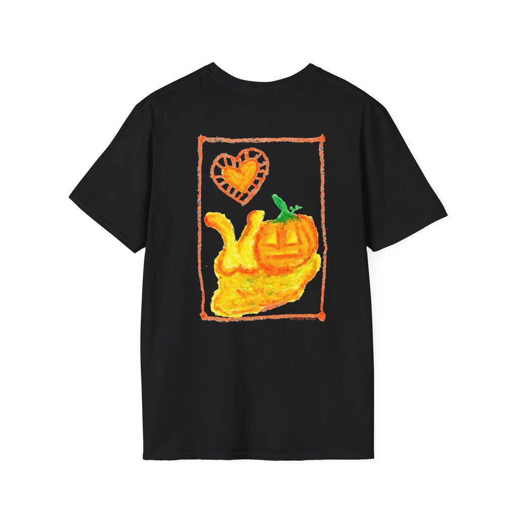 Hand-Drawn Orange Heart Snail T-Shirt — Halloween Snail with Pumpkin Shell