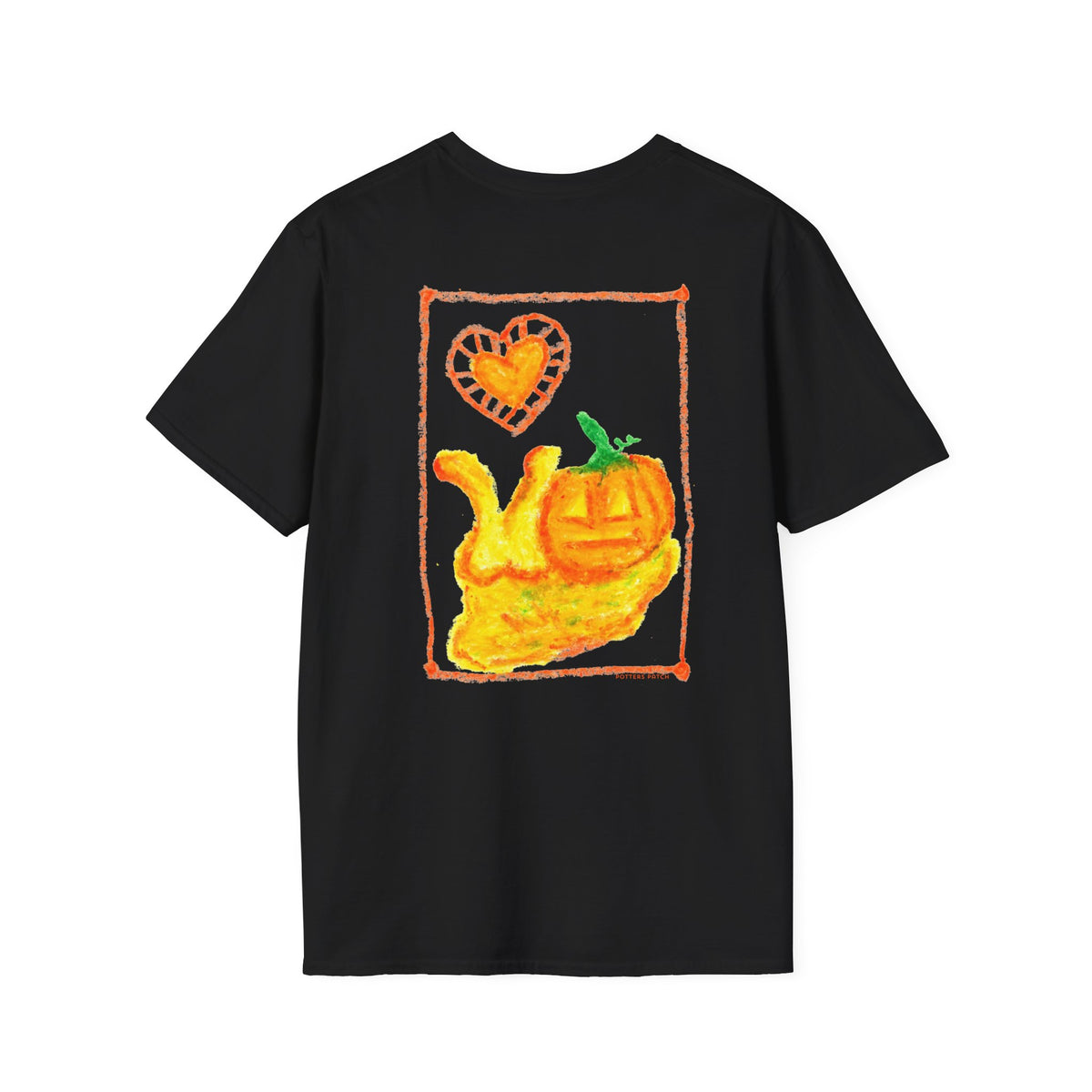 Hand-Drawn Orange Heart Snail T-Shirt — Halloween Snail with Pumpkin Shell