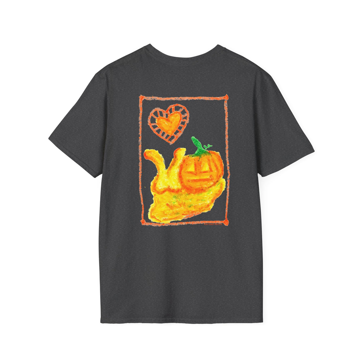 Hand-Drawn Orange Heart Snail T-Shirt — Halloween Snail with Pumpkin Shell