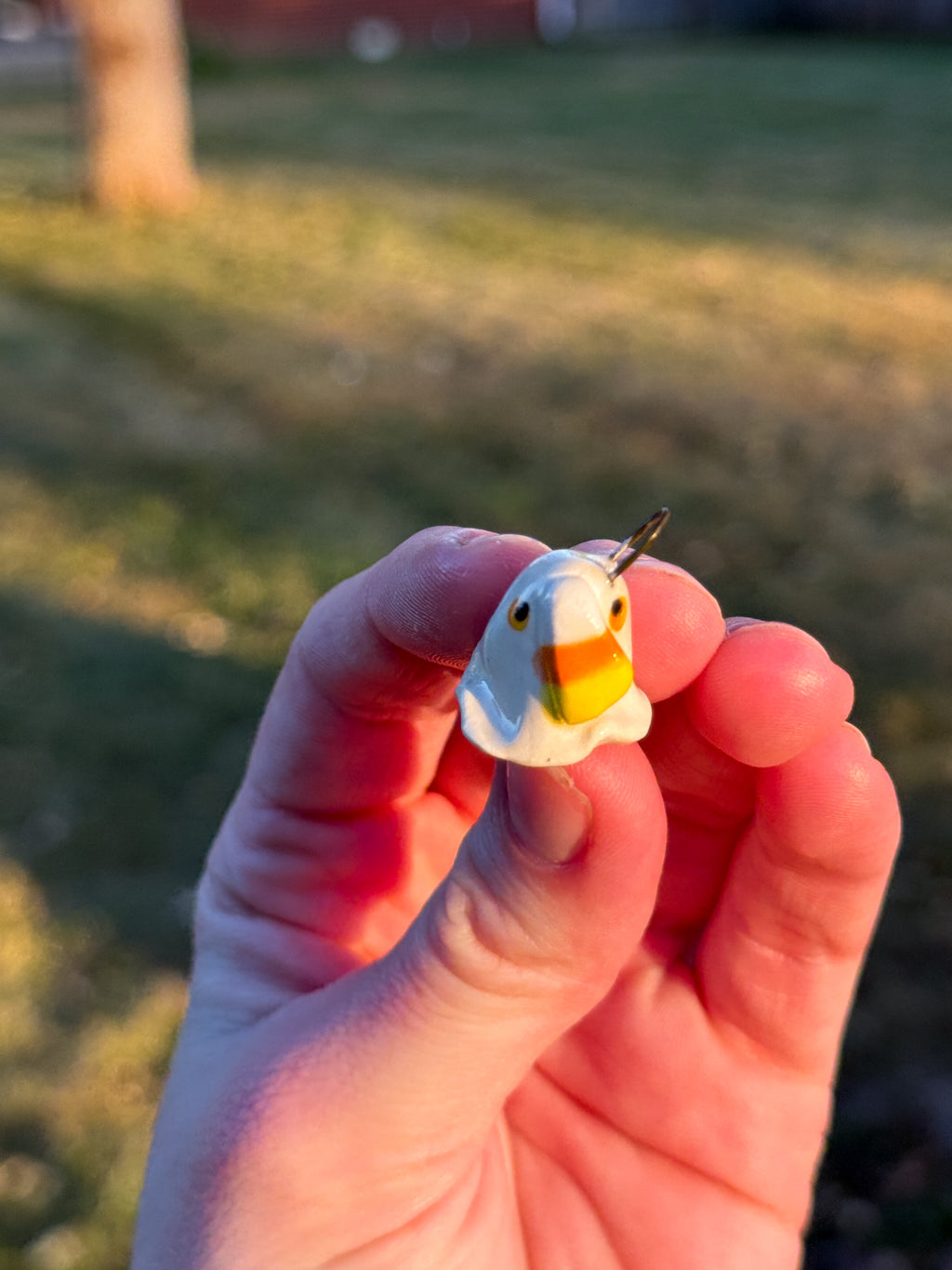 Candy Corn Ghost with Eyes Handmade Ceramic Necklace