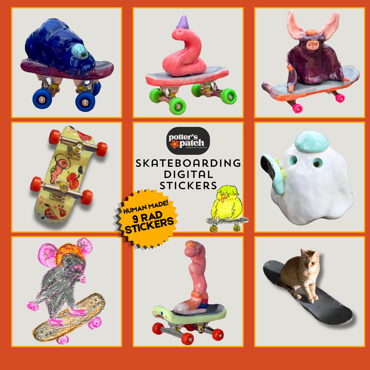Skateboarding Digital Sticker Pack – 9 Original Art Designs