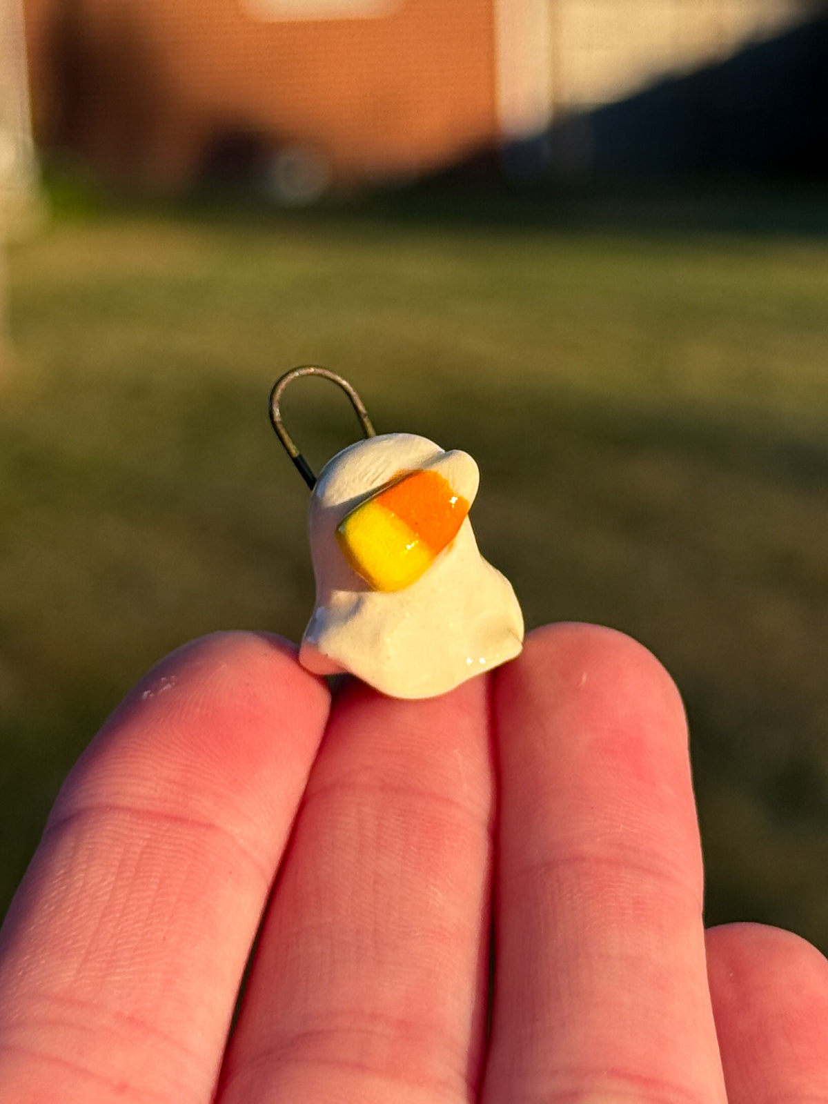 Candy Corn Ghost Necklace – Handmade Ceramic Halloween Jewelry