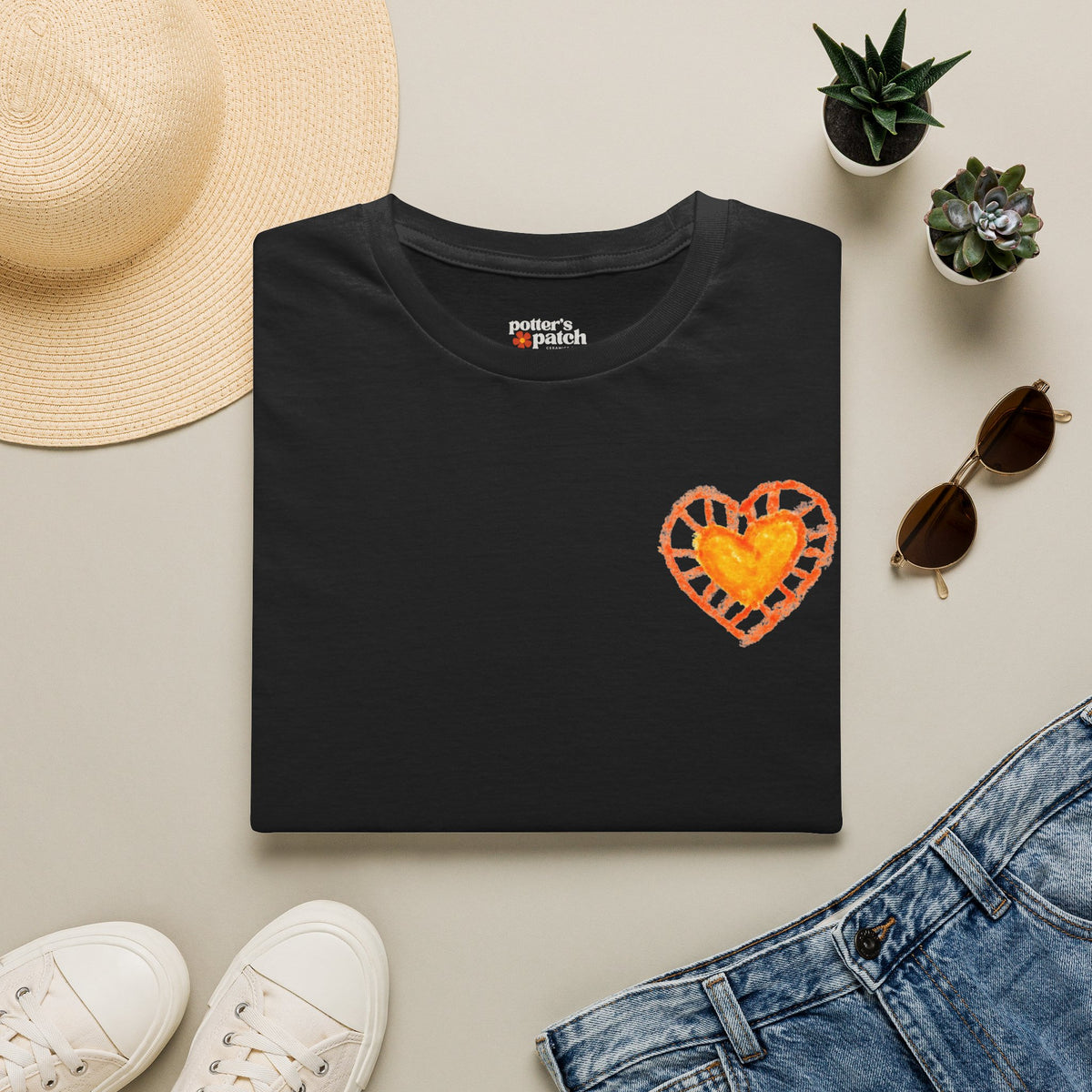 Hand-Drawn Orange Heart Snail T-Shirt — Halloween Snail with Pumpkin Shell