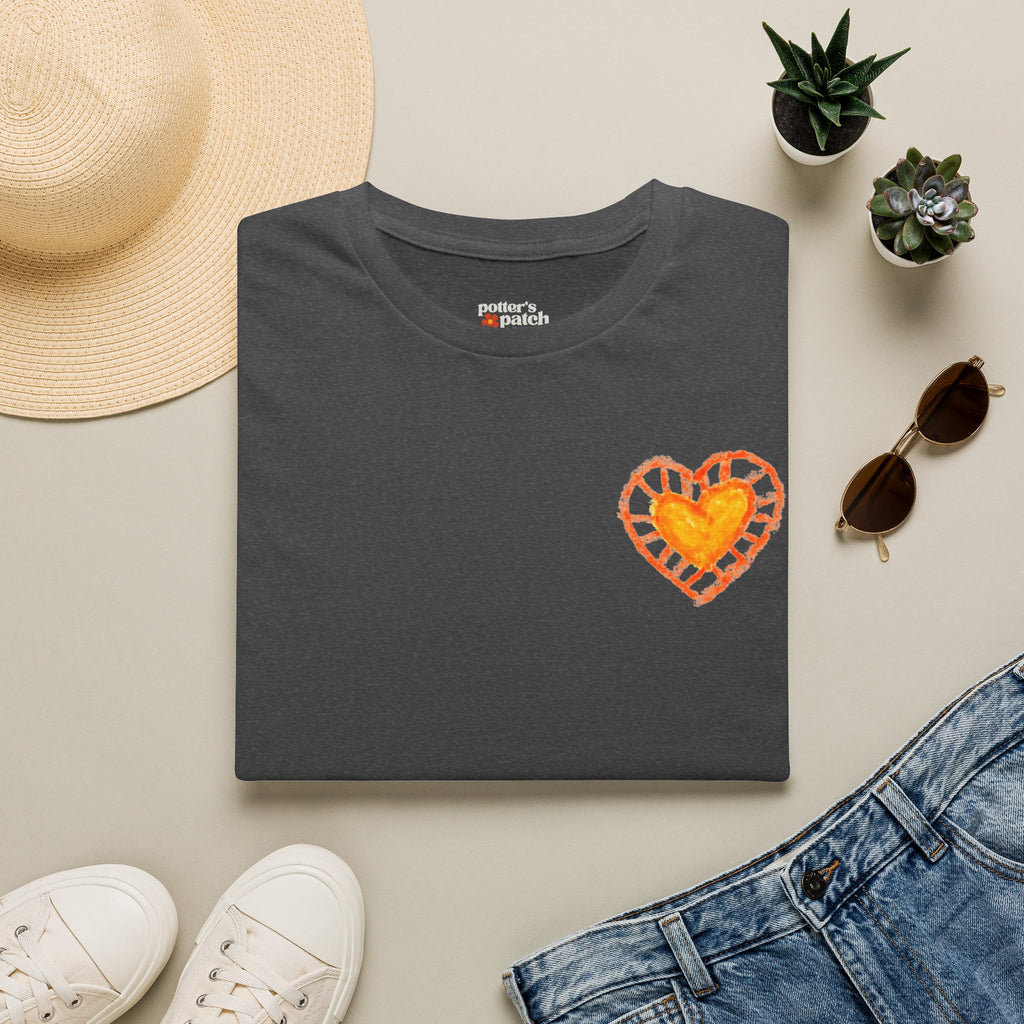 Hand-Drawn Orange Heart Snail T-Shirt — Halloween Snail with Pumpkin Shell