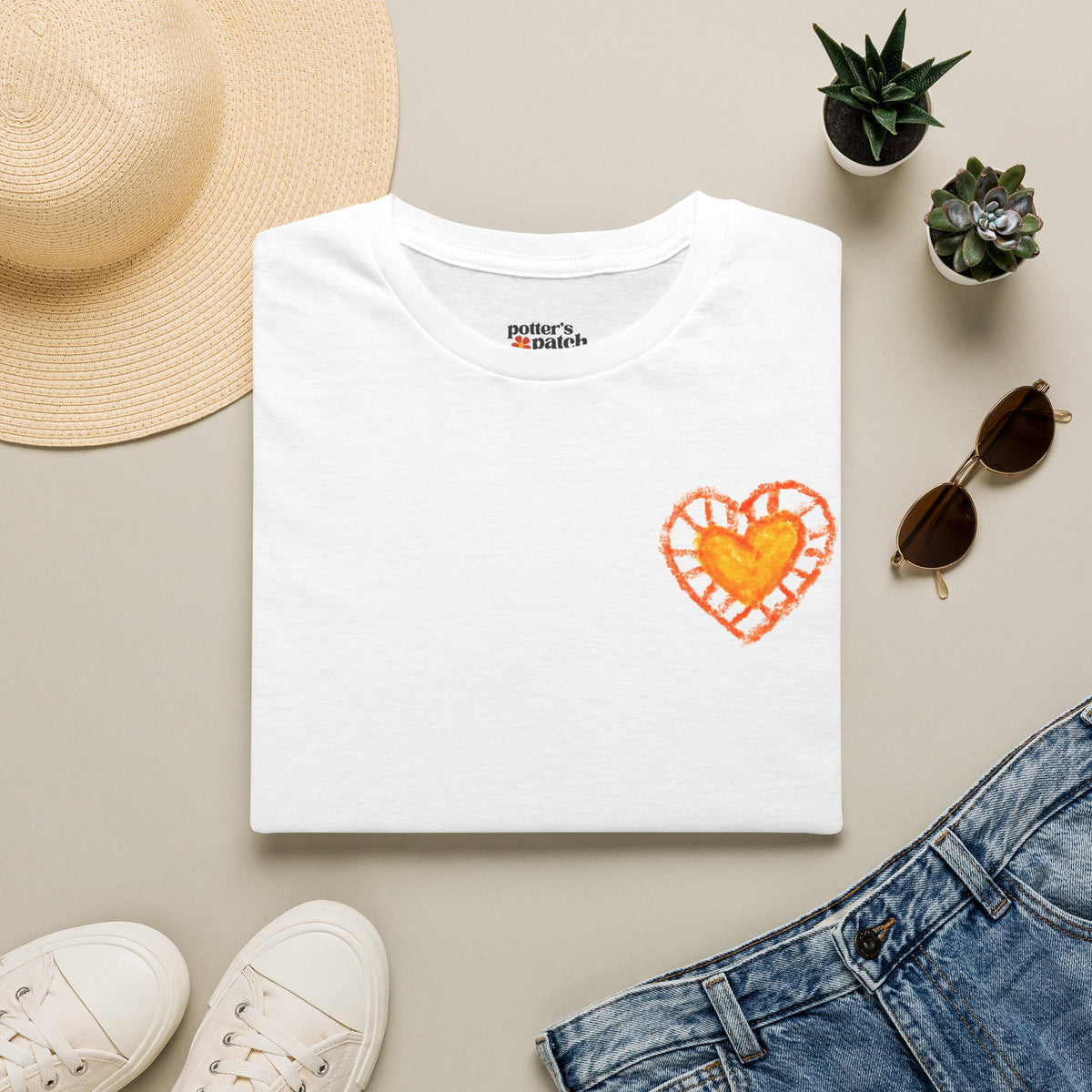 Hand-Drawn Orange Heart Snail T-Shirt — Halloween Snail with Pumpkin Shell