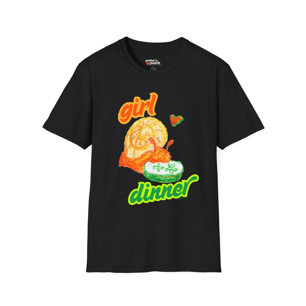 Girl Dinner T‑Shirt — Cute Retro Snail and Cucumber Graphic Tee