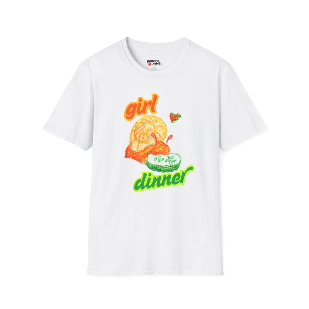 Girl Dinner T‑Shirt — Cute Retro Snail and Cucumber Graphic Tee