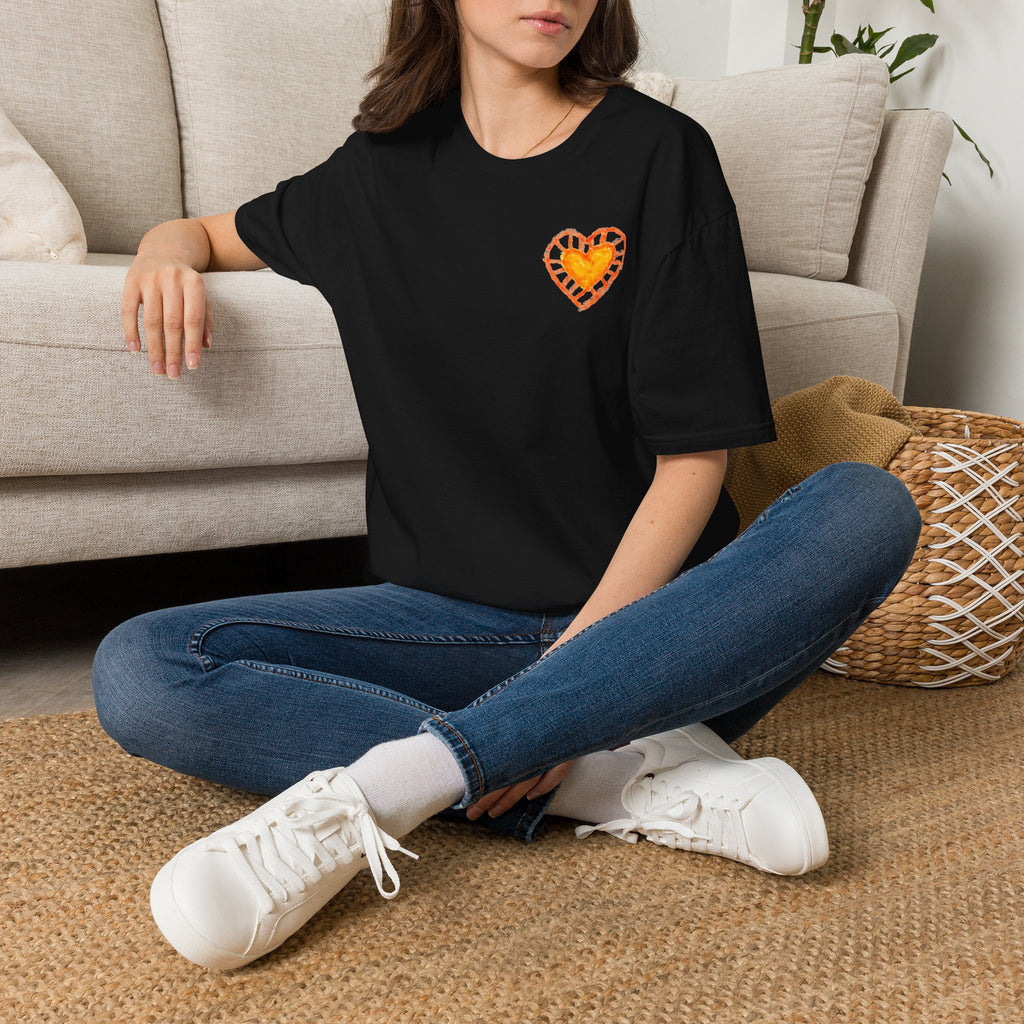 Hand-Drawn Orange Heart Snail T-Shirt — Halloween Snail with Pumpkin Shell