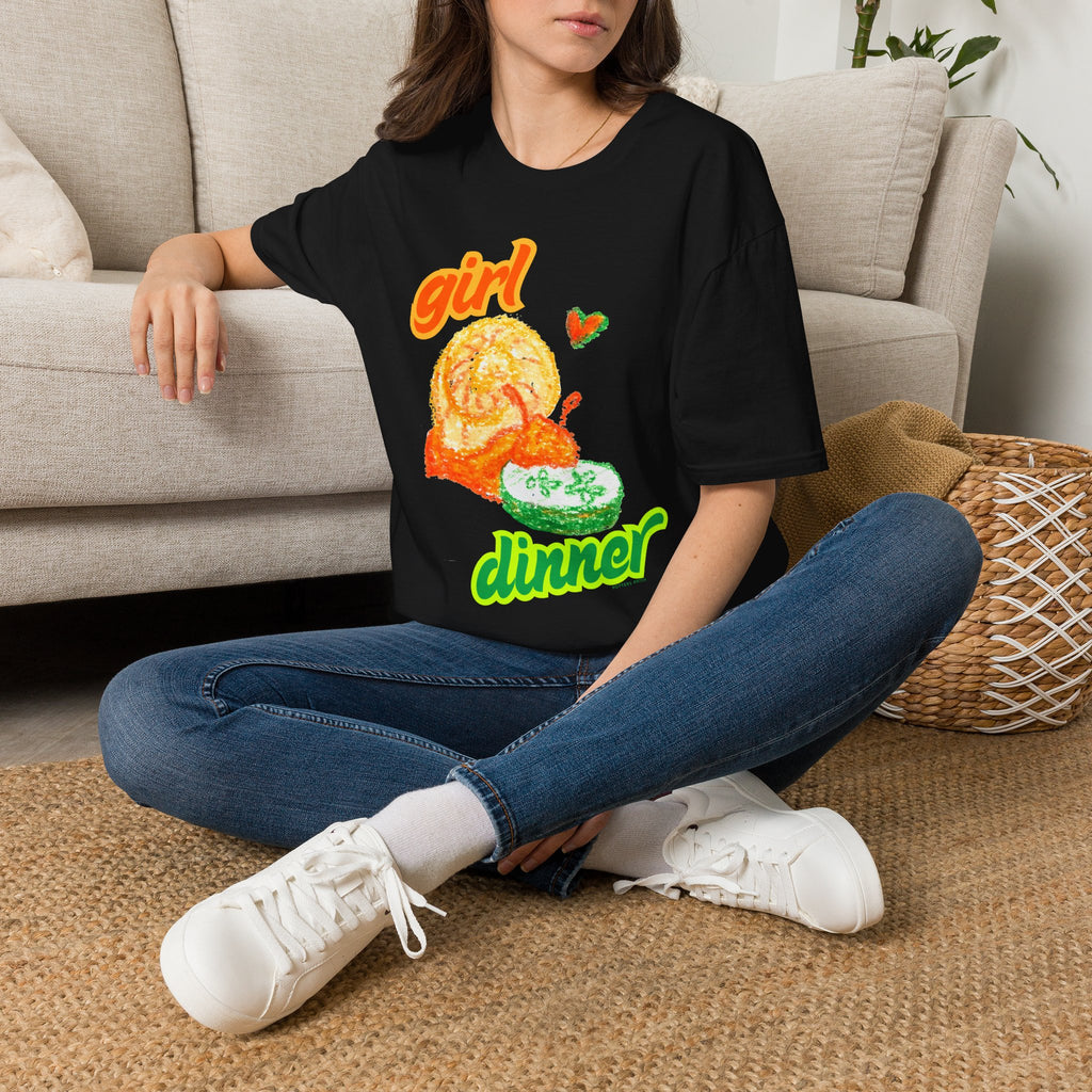 Girl Dinner T‑Shirt — Cute Retro Snail and Cucumber Graphic Tee