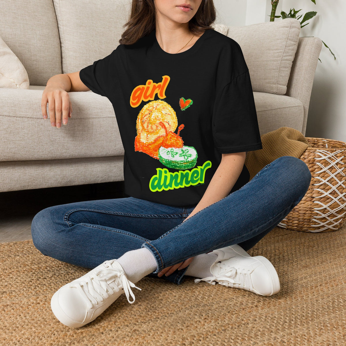 Girl Dinner T‑Shirt — Cute Retro Snail and Cucumber Graphic Tee