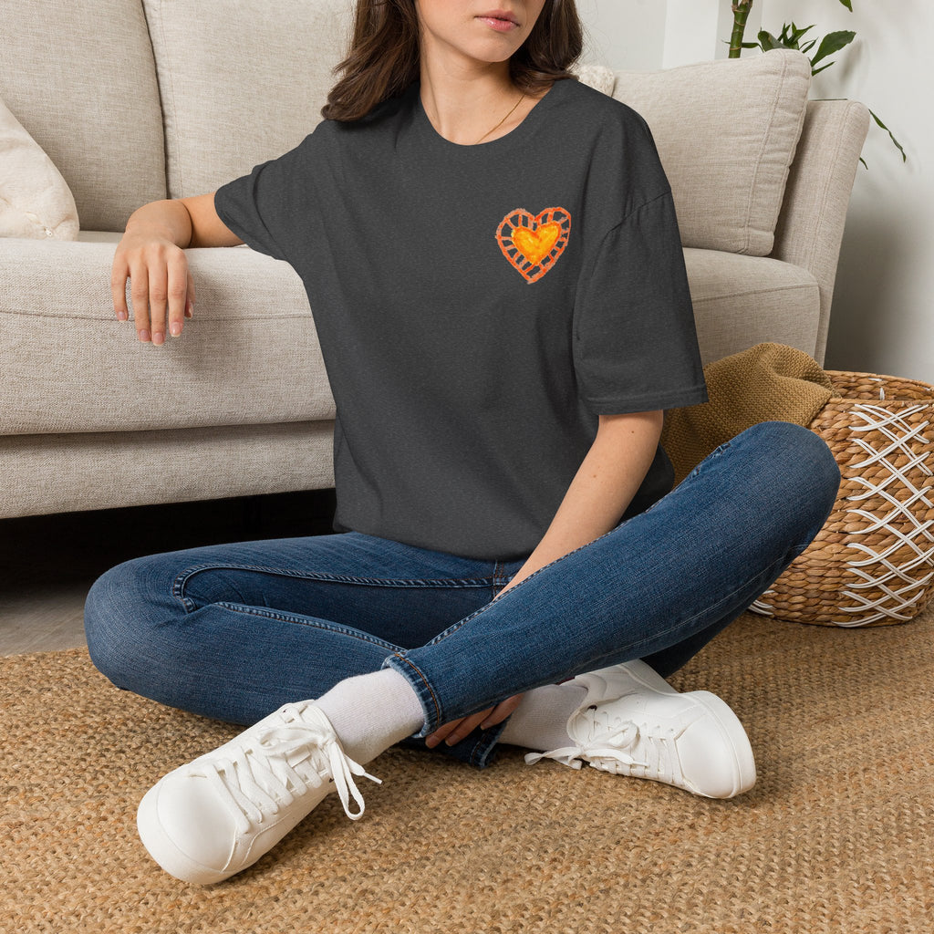 Hand-Drawn Orange Heart Snail T-Shirt — Halloween Snail with Pumpkin Shell